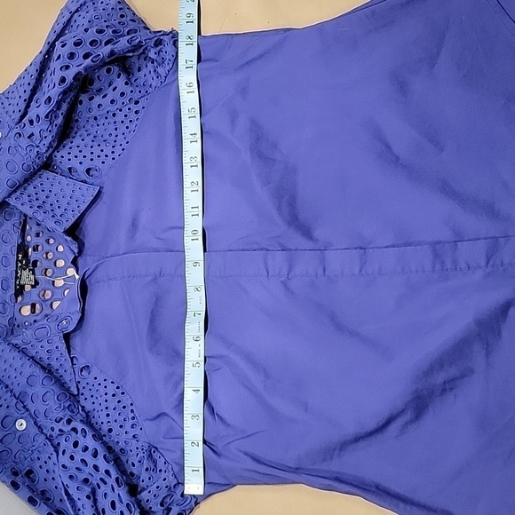 Tracy M, Eyelet Accent Fitted Button Down Blouse, Purplish Blue Color, NWT. - Picture 10 of 12